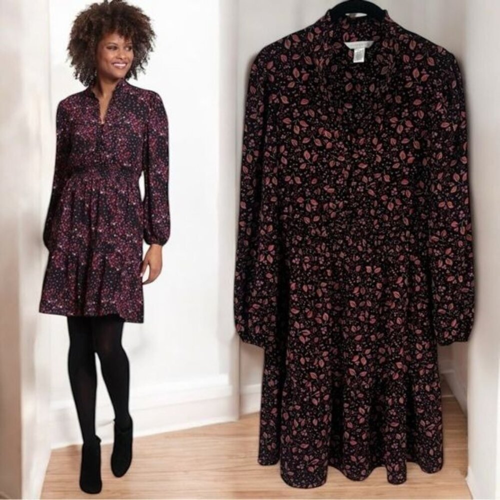 NWOT London Times Floral Collar Tiered Ruffle‎ Dress Holiday Special Occasion 10
